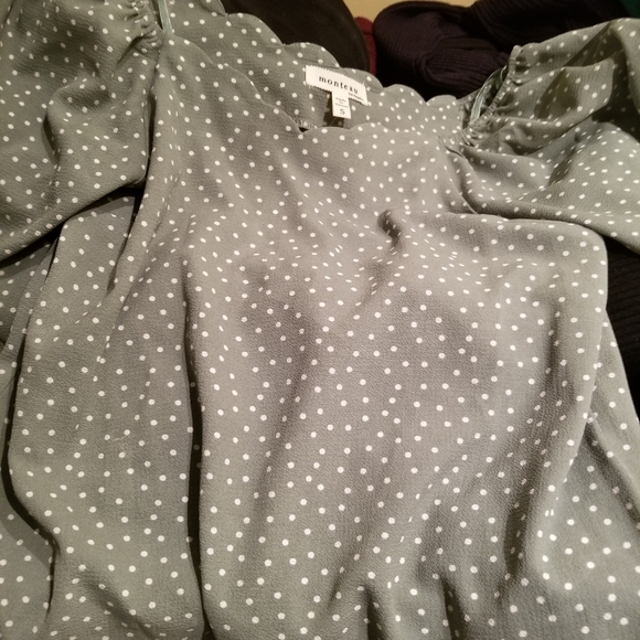 Sage green polka dot off the shoulder top - Picture 2 of 2